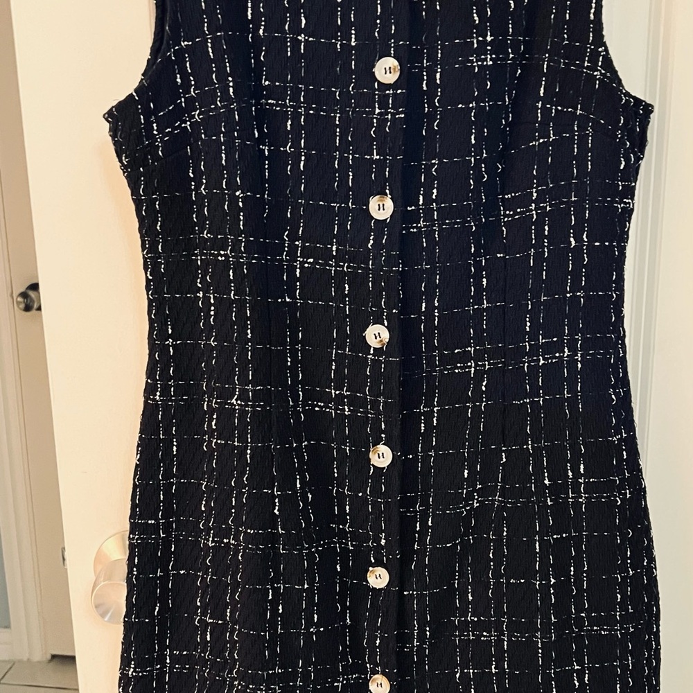 SHEIN Blue and White Sleeveless Sheath Midi Dress